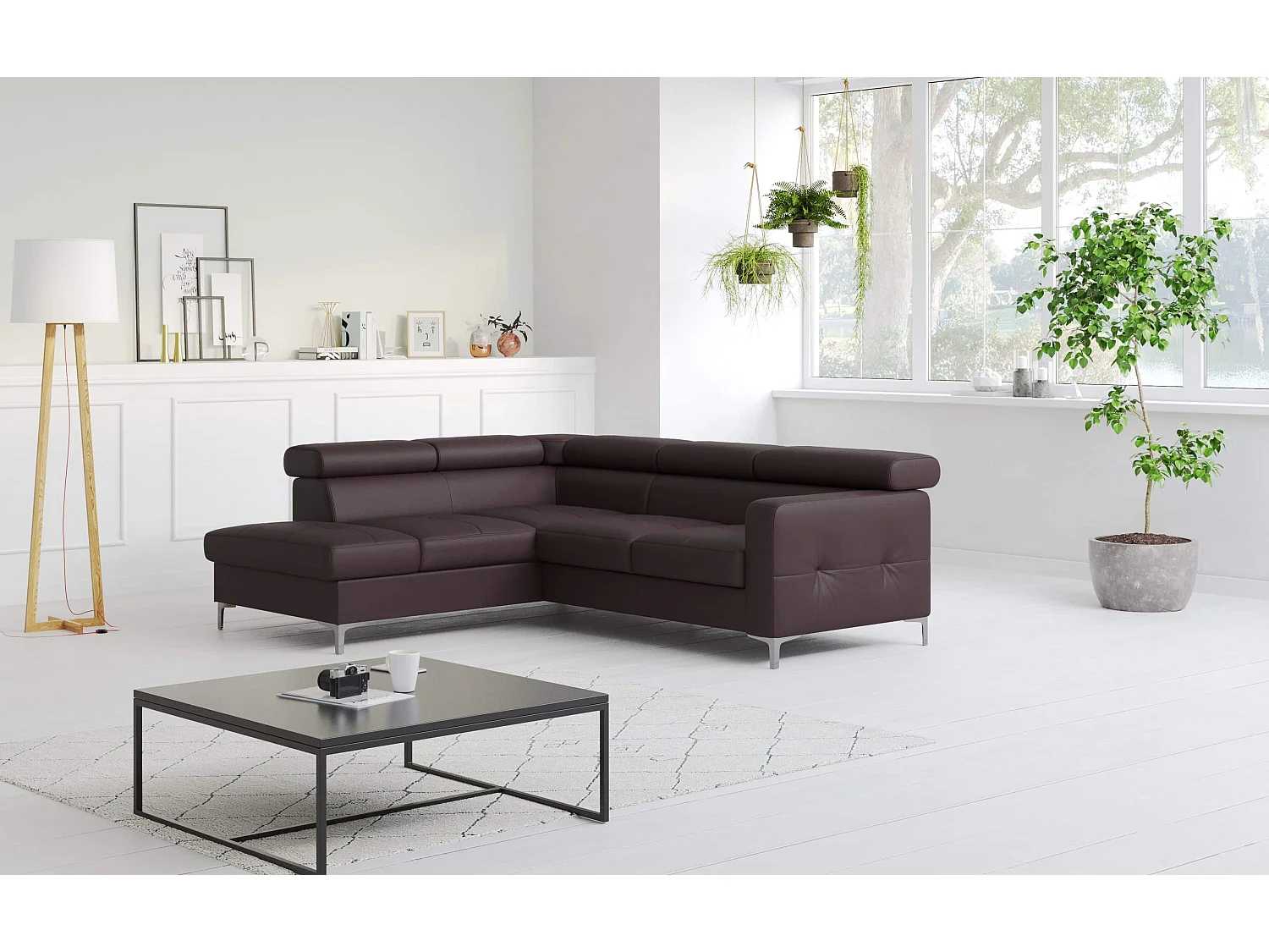 MYHOMELANDO Sammy echt leren hoekbank – L-vorm met slaapfunctie en opbergruimte