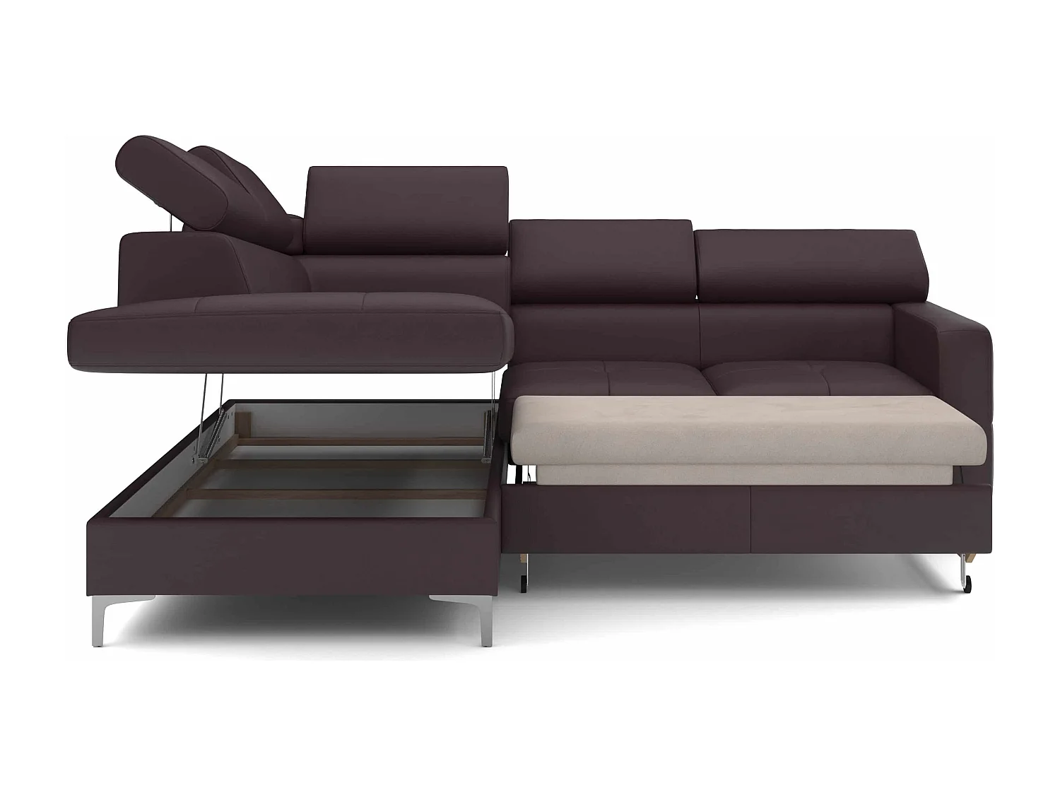 MYHOMELANDO Sammy echt leren hoekbank – L-vorm met slaapfunctie en opbergruimte