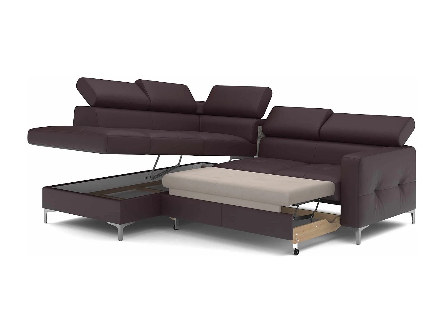 MYHOMELANDO Sammy echt leren hoekbank – L-vorm met slaapfunctie en opbergruimte