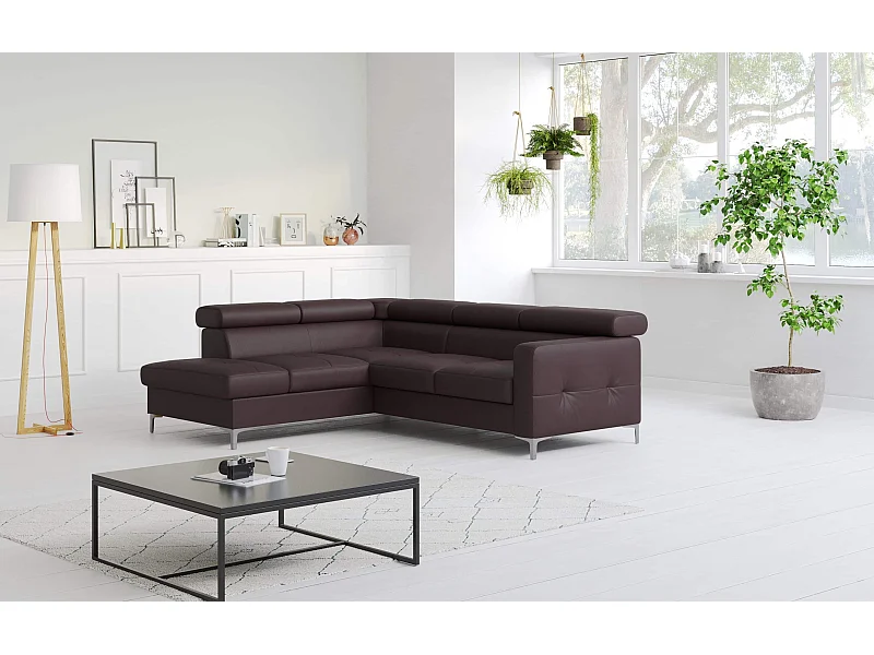 MYHOMELANDO Sammy Echtleder Ecksofa – L-Form mit Schlaffunktion und Bettkasten