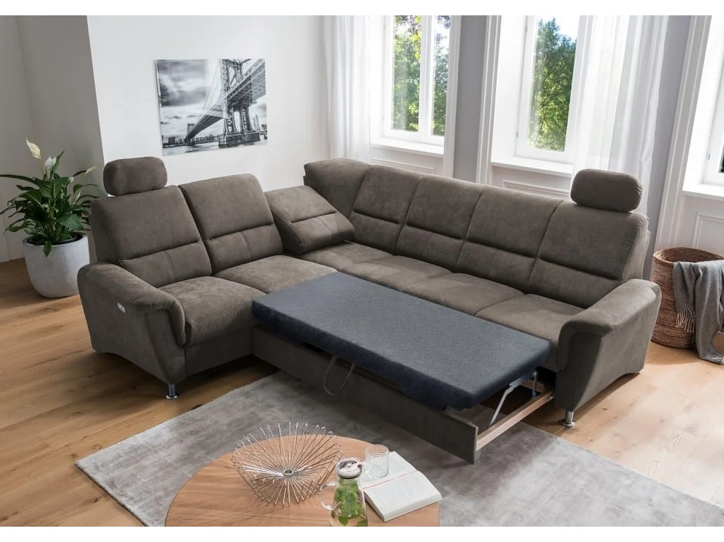 MYHOMELANDO Paris hoekbank – slaapfunctie, elektrische relaxfunctie, USB-aansluiting