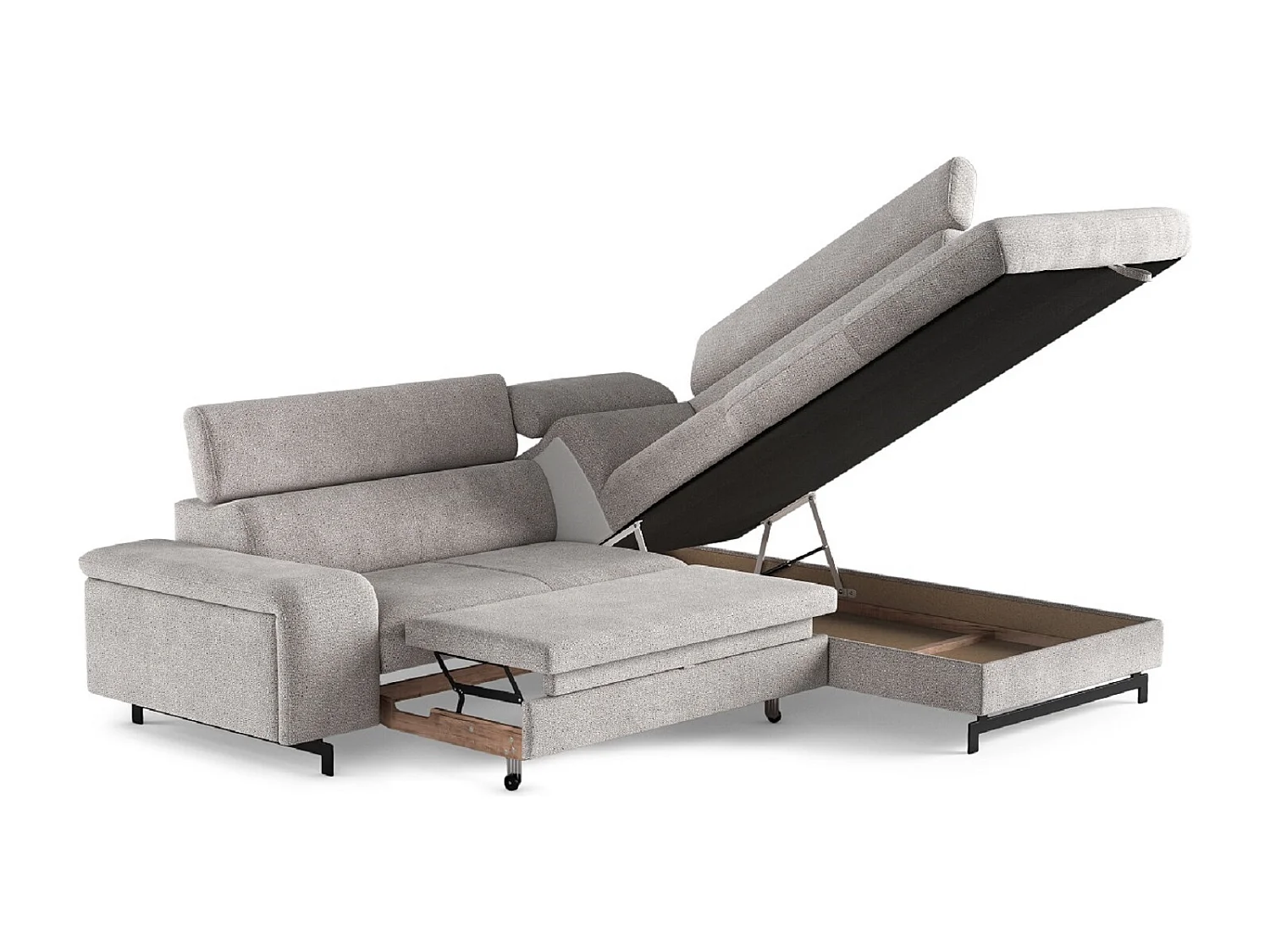 MYHOMELANDO Emma canapé d’angle – forme en L avec fonction couchage et coffre de rangement, appuie-têtes réglables