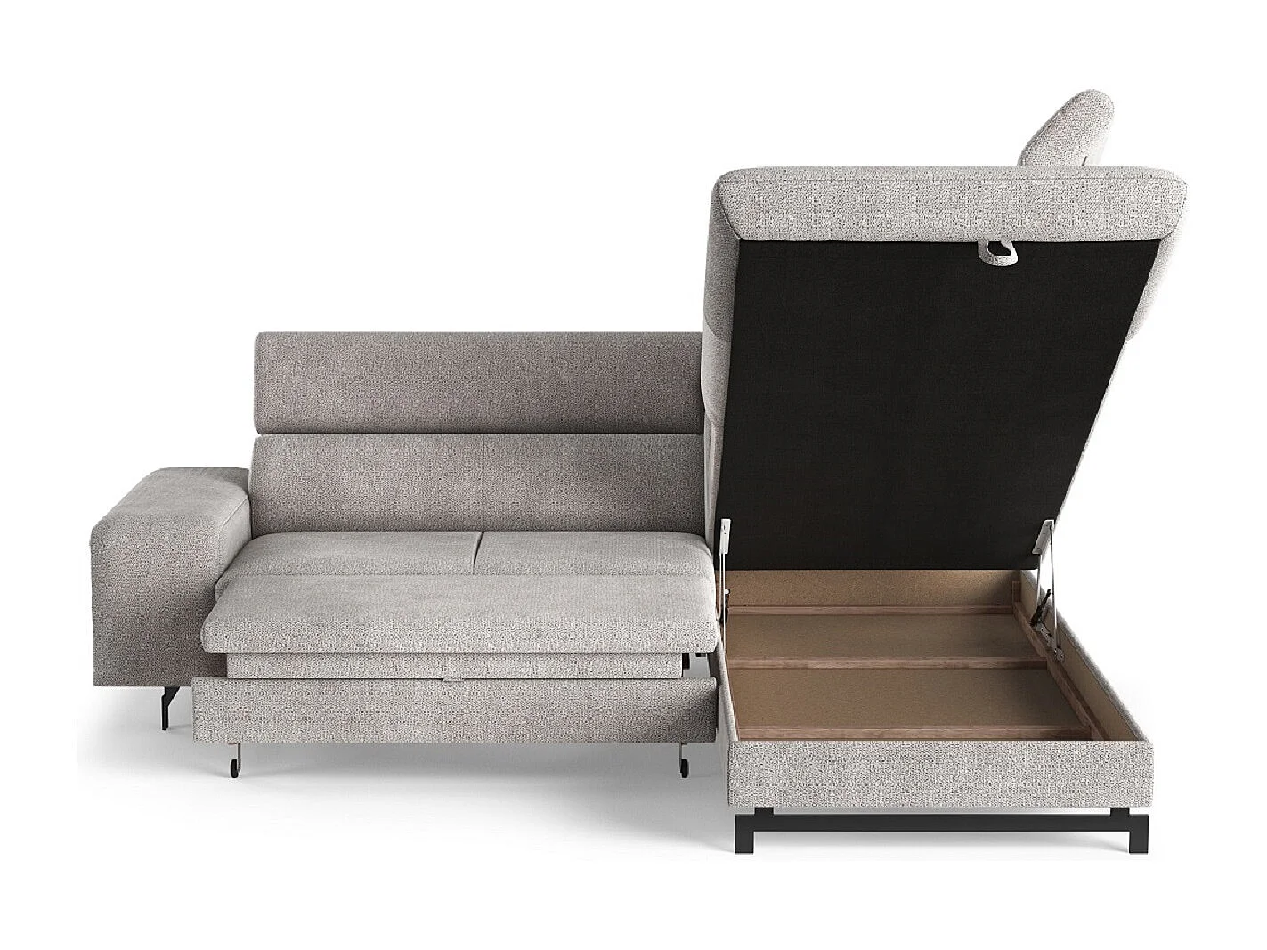 MYHOMELANDO Emma canapé d’angle – forme en L avec fonction couchage et coffre de rangement, appuie-têtes réglables