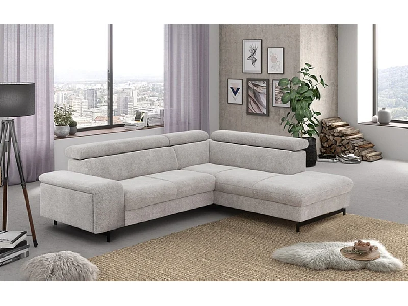 MYHOMELANDO Emma canapé d’angle – forme en L avec fonction couchage et coffre de rangement, appuie-têtes réglables