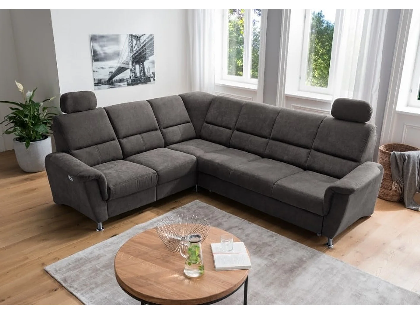 MYHOMELANDO Paris hoekbank – slaapfunctie, elektrische relaxfunctie, USB-aansluiting