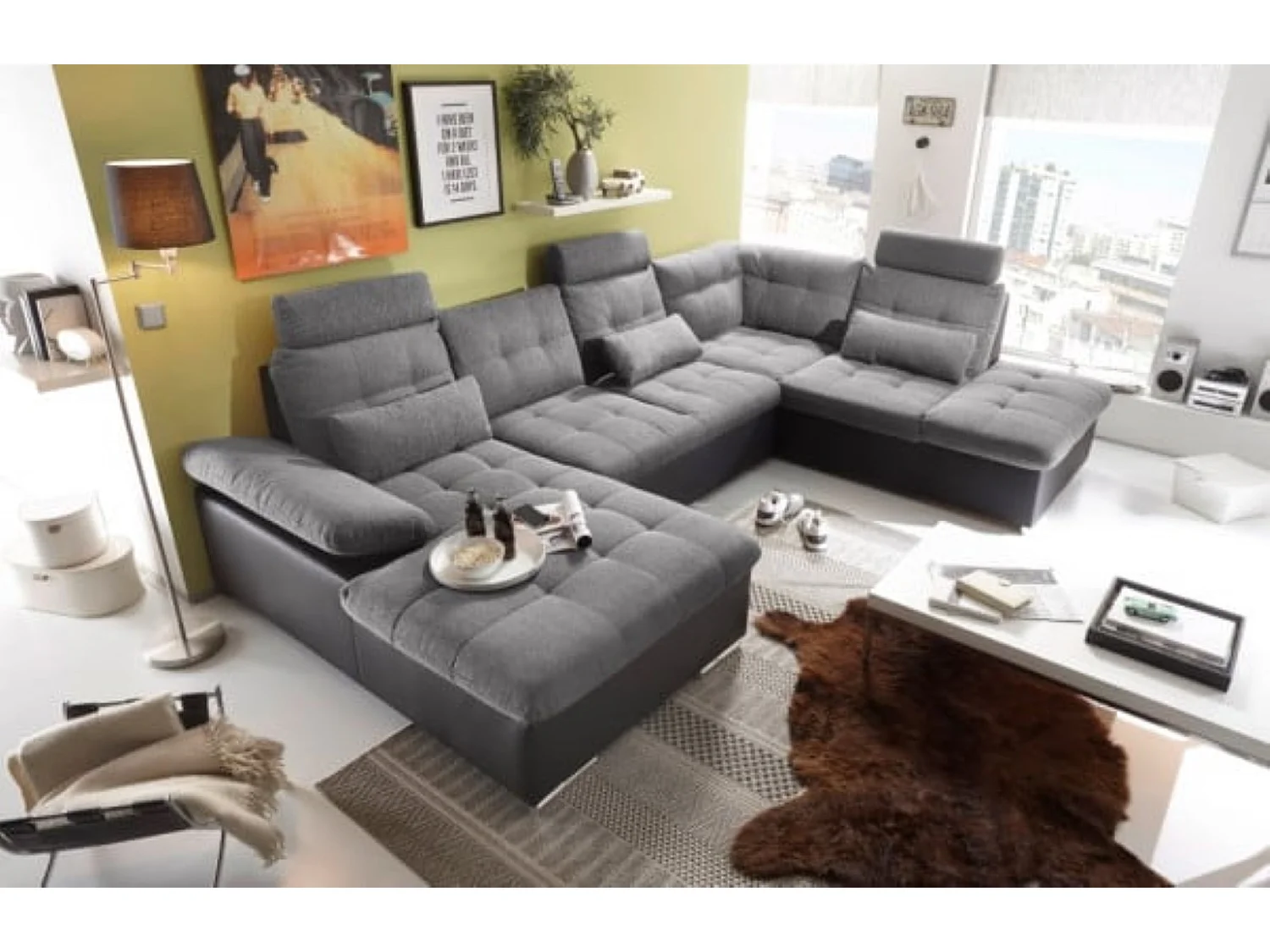 MYHOMELANDO Jakarta Wohnlandschaft – U-Form mit Schlaffunktion und Bettkasten