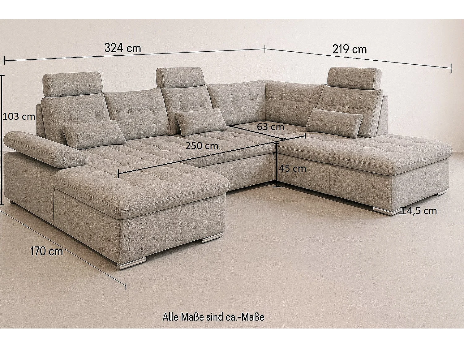 MYHOMELANDO Jakarta Wohnlandschaft – U-Form mit Schlaffunktion und Bettkasten