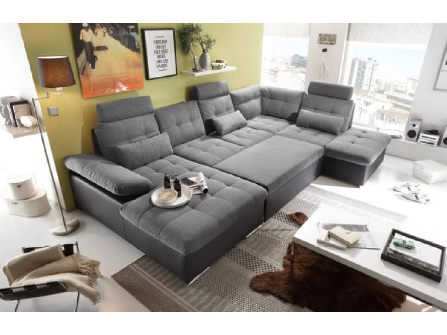 MYHOMELANDO Jakarta Wohnlandschaft – U-Form mit Schlaffunktion und Bettkasten