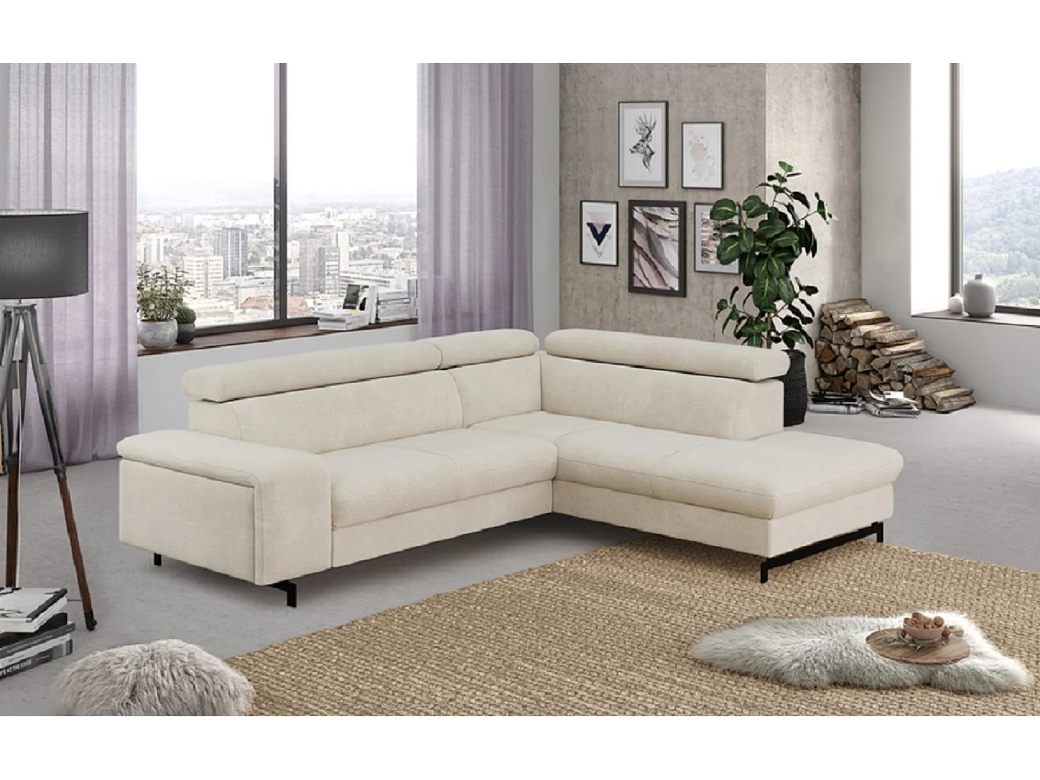 MYHOMELANDO Emma hoekbank – L-vorm met slaapfunctie en opbergruimte, verstelbare hoofdsteunen