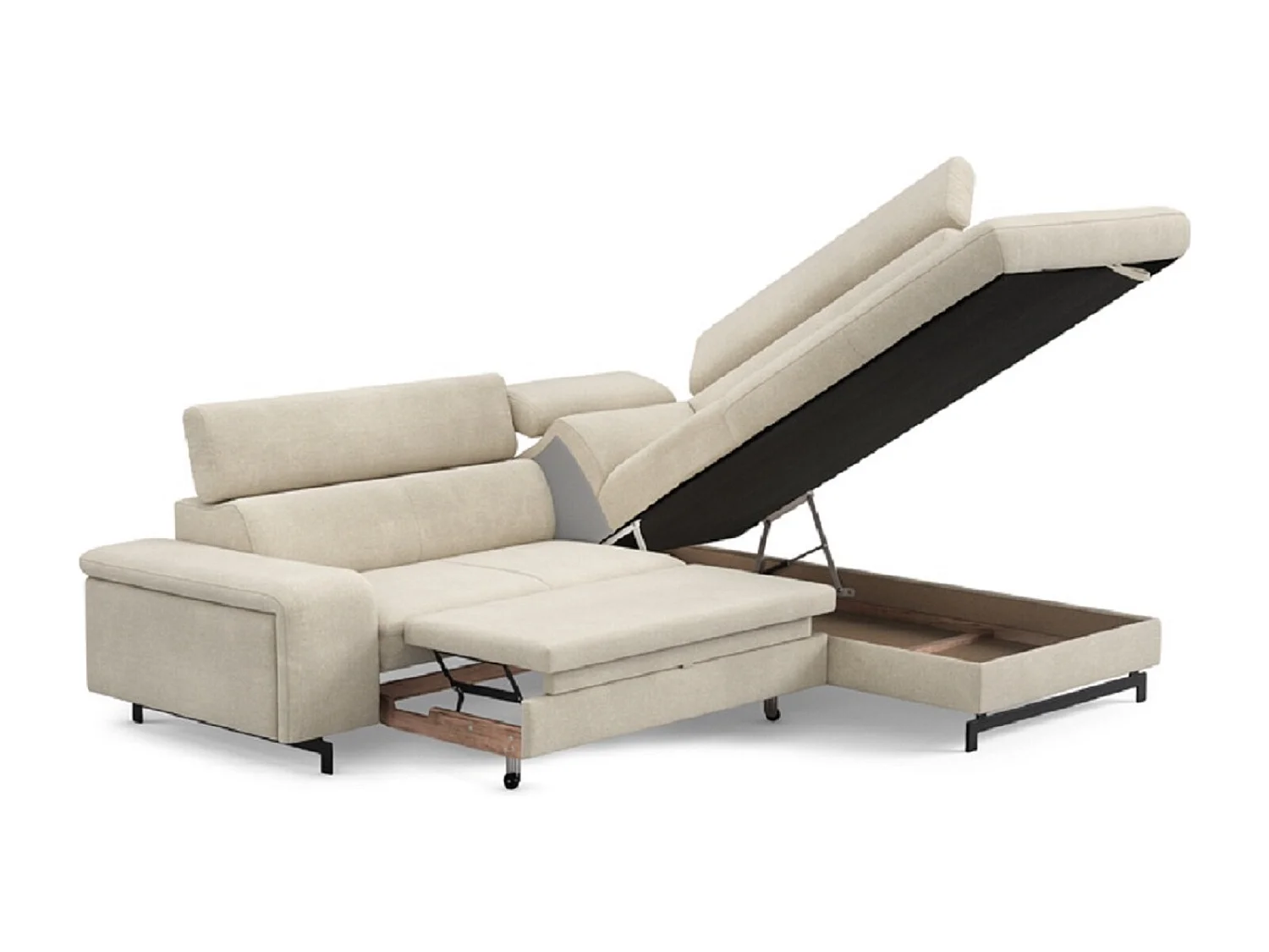MYHOMELANDO Emma hoekbank – L-vorm met slaapfunctie en opbergruimte, verstelbare hoofdsteunen