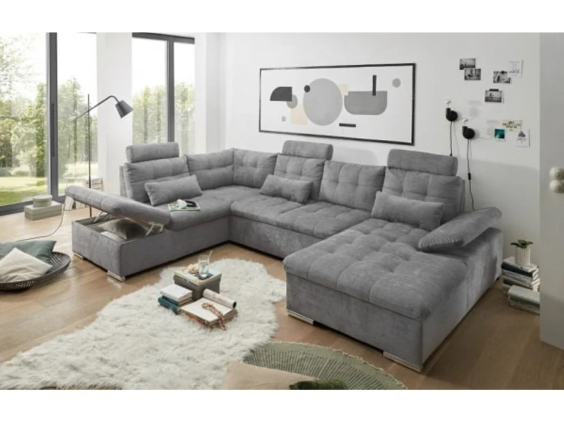 MYHOMELANDO Brest canapé panoramique – forme en U avec fonction couchage et coffre de rangement