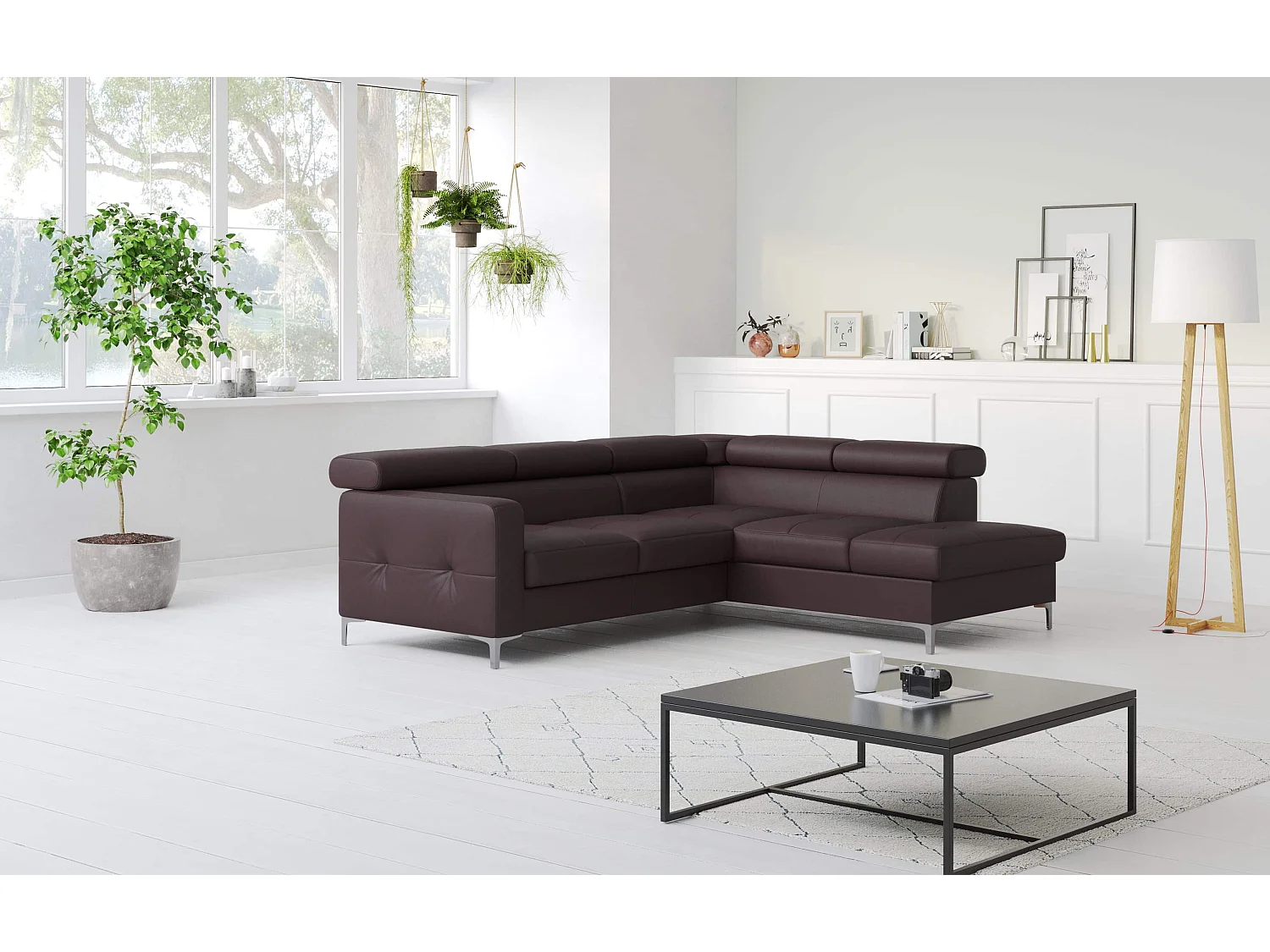 MYHOMELANDO Sammy echt leren hoekbank – L-vorm met slaapfunctie en opbergruimte