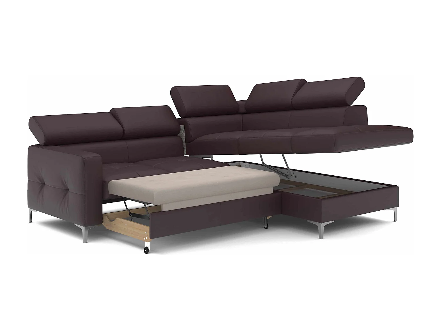 MYHOMELANDO Sammy echt leren hoekbank – L-vorm met slaapfunctie en opbergruimte