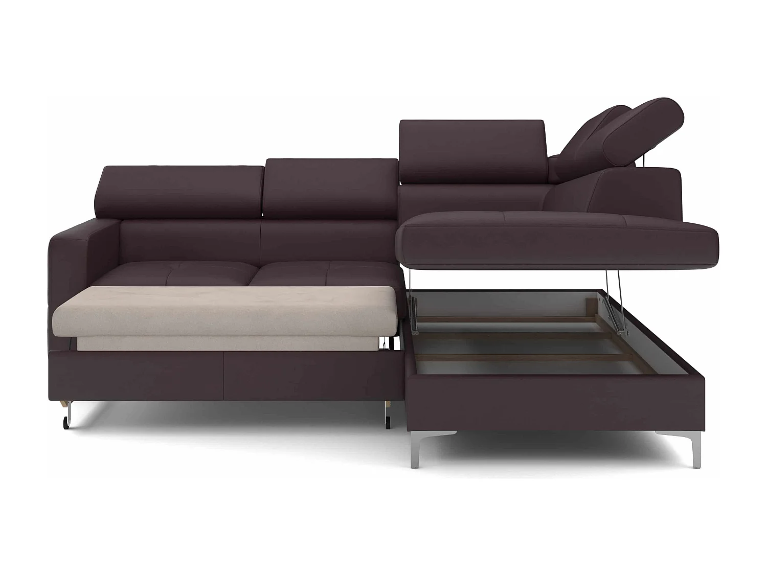 MYHOMELANDO Sammy echt leren hoekbank – L-vorm met slaapfunctie en opbergruimte