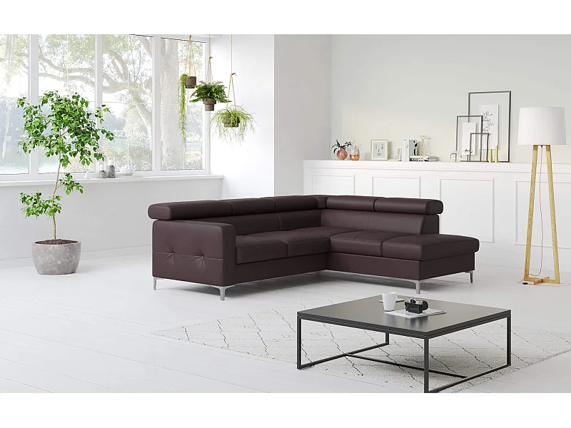 MYHOMELANDO Sammy Echtleder Ecksofa – L-Form mit Schlaffunktion und Bettkasten