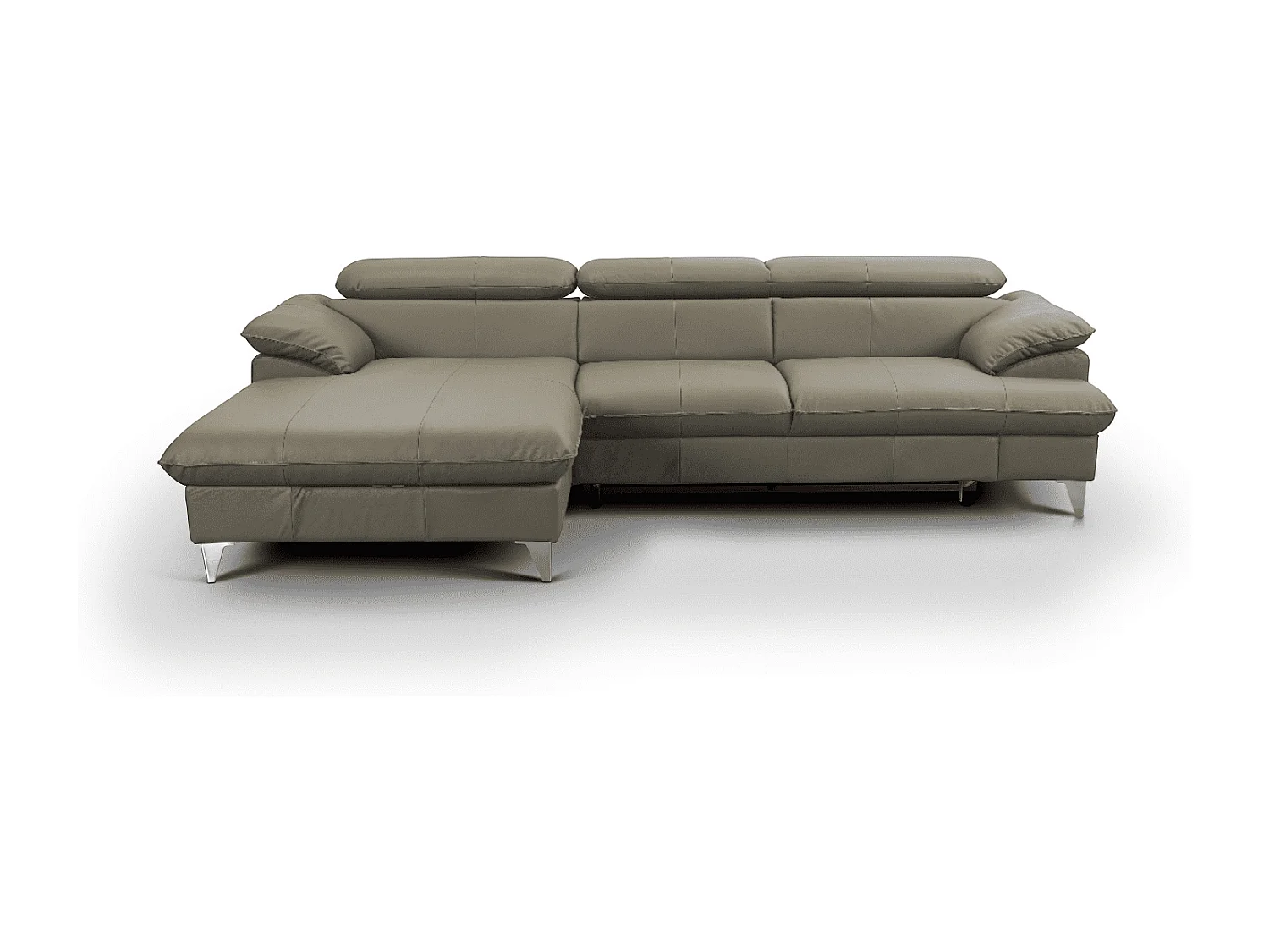 MYHOMELANDO David hoekbank echt leer – L-vorm met slaapfunctie, opbergruimte en verstelbare hoofdsteunen