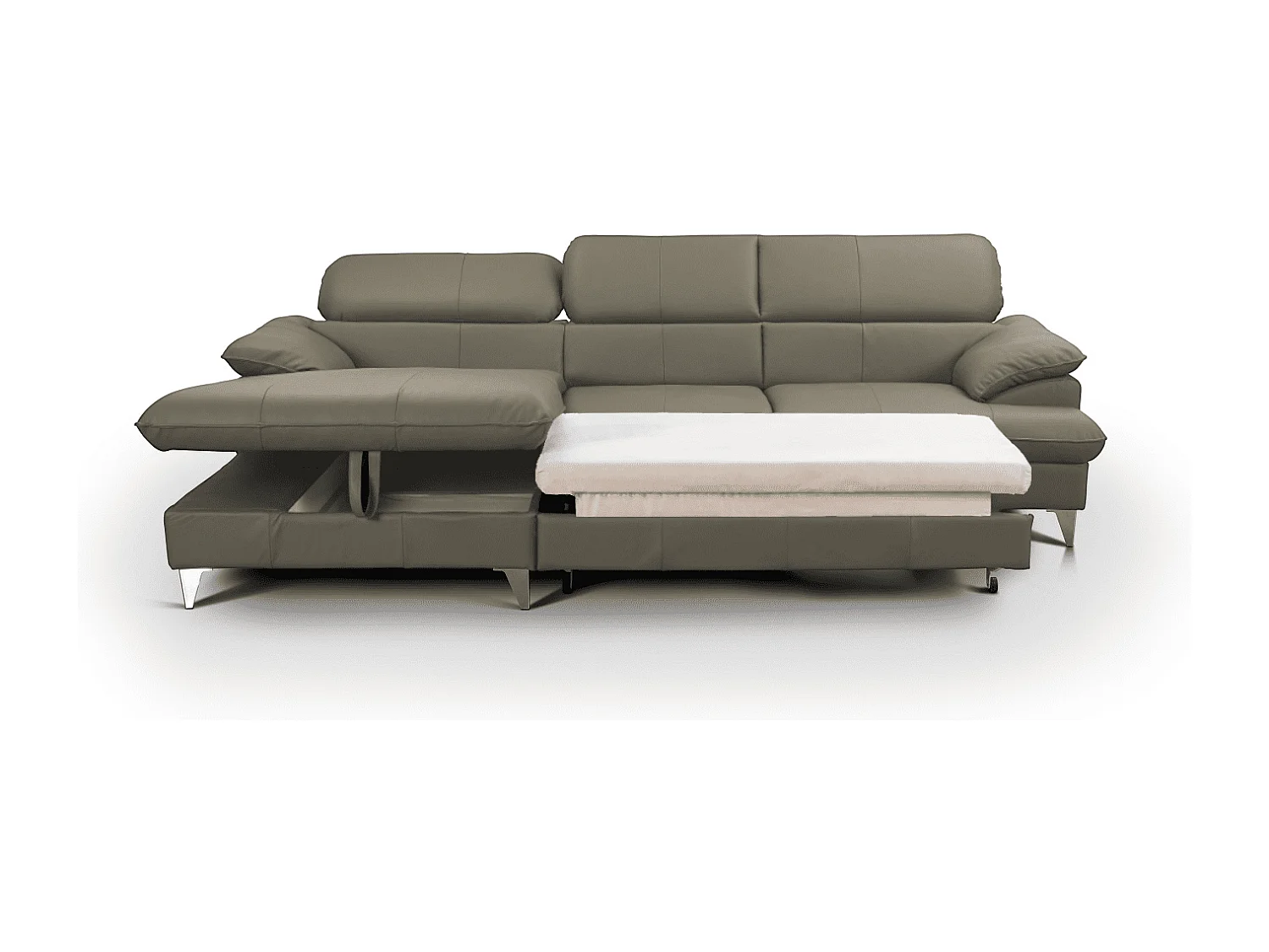 MYHOMELANDO David hoekbank echt leer – L-vorm met slaapfunctie, opbergruimte en verstelbare hoofdsteunen