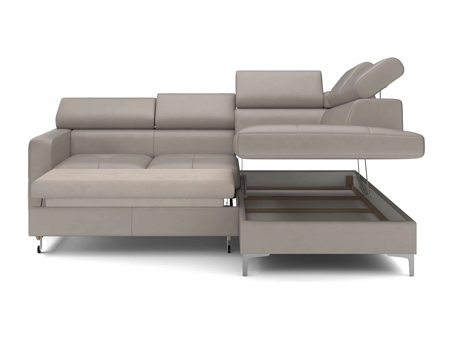 MYHOMELANDO Sammy echt leren hoekbank – L-vorm met slaapfunctie en opbergruimte