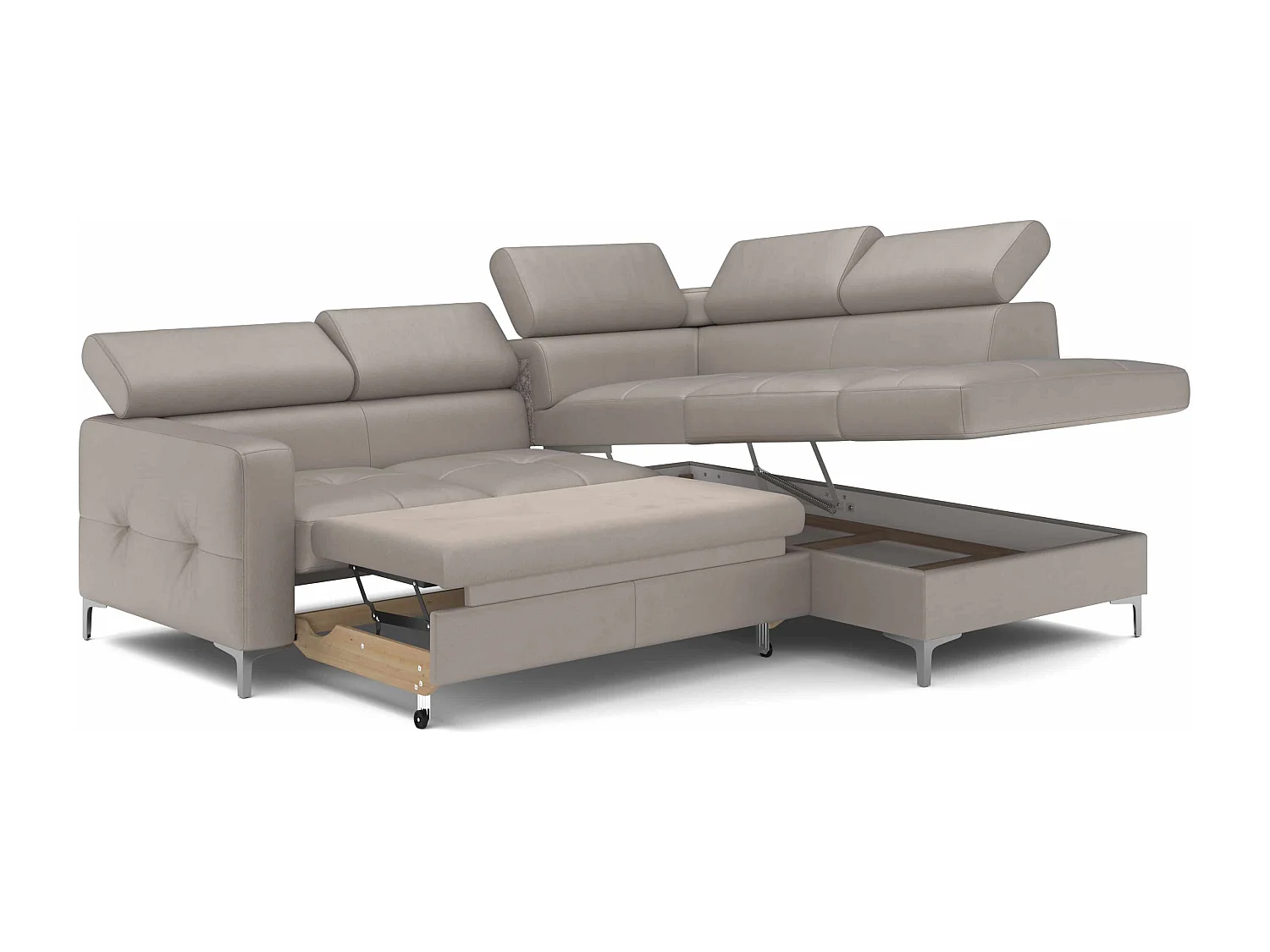 MYHOMELANDO Sammy echt leren hoekbank – L-vorm met slaapfunctie en opbergruimte