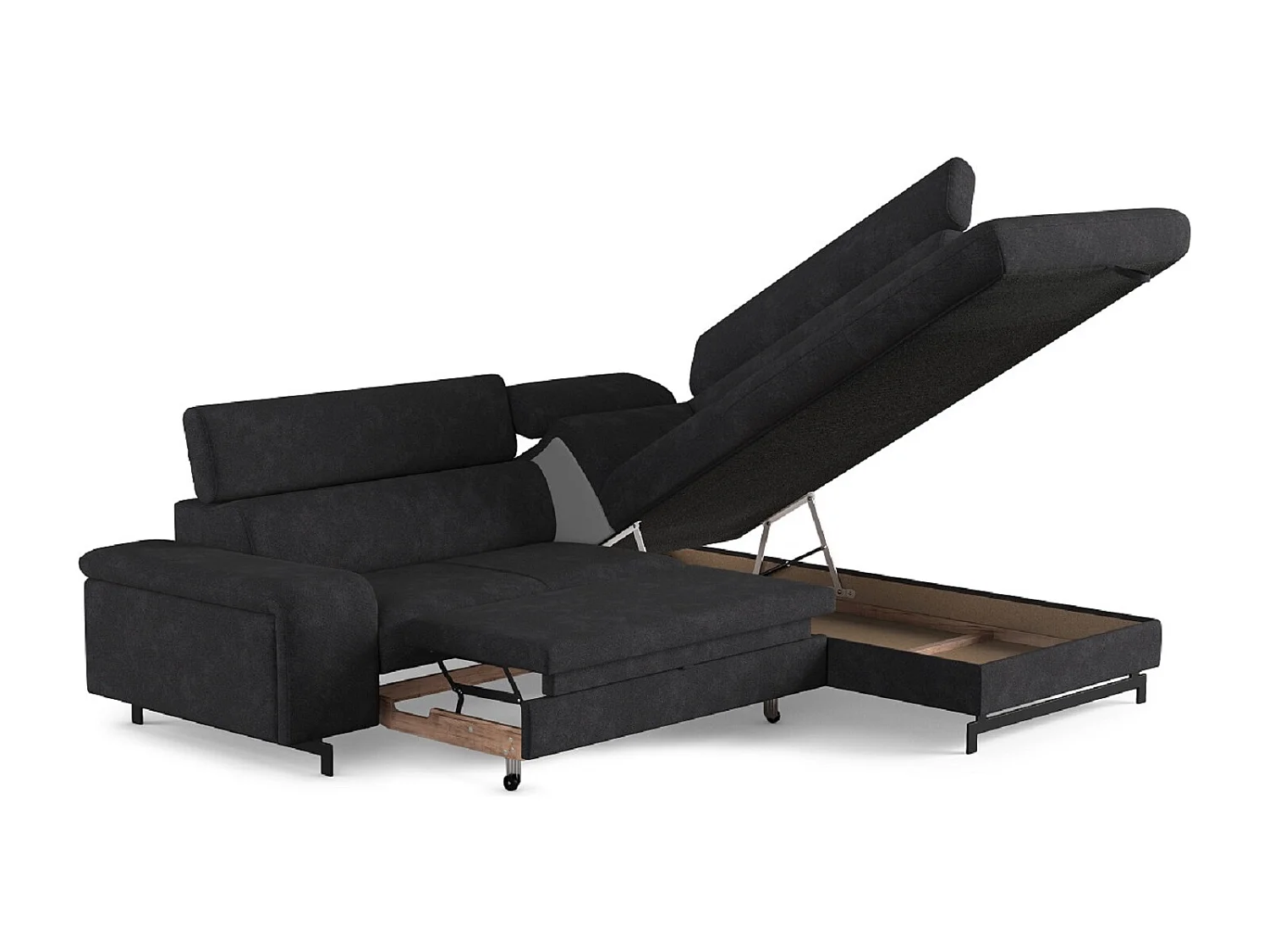 MYHOMELANDO Emma hoekbank – L-vorm met slaapfunctie en opbergruimte, verstelbare hoofdsteunen