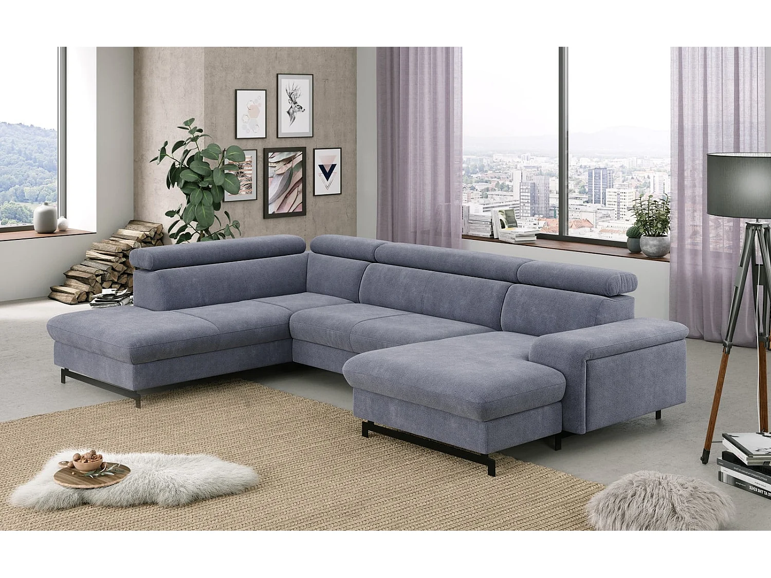 MYHOMELANDO Emma woonlandschap – U-vorm met slaapfunctie en opbergruimte, Orlando-stof