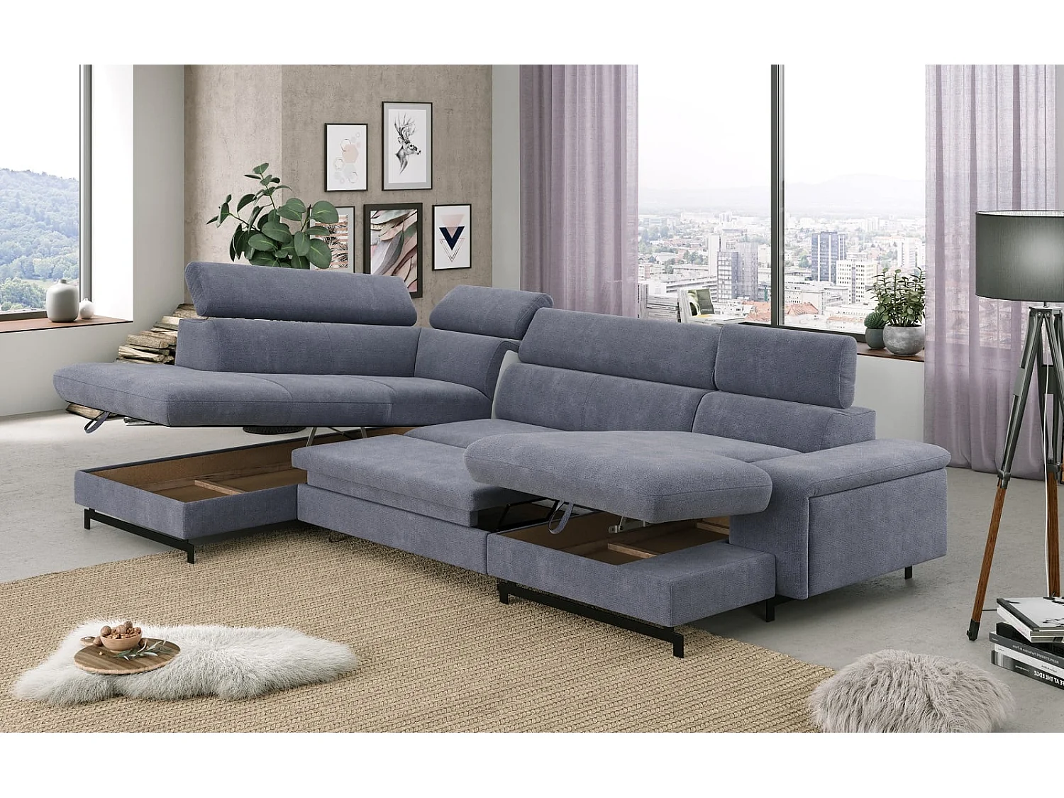 MYHOMELANDO Emma woonlandschap – U-vorm met slaapfunctie en opbergruimte, Orlando-stof