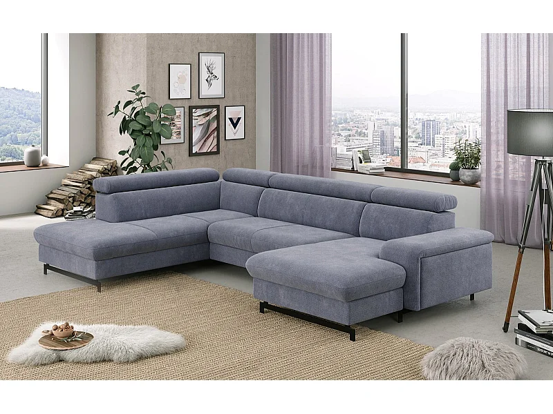 MYHOMELANDO Emma canapé panoramique – forme en U avec fonction couchage et coffre de rangement, tissu Orlando