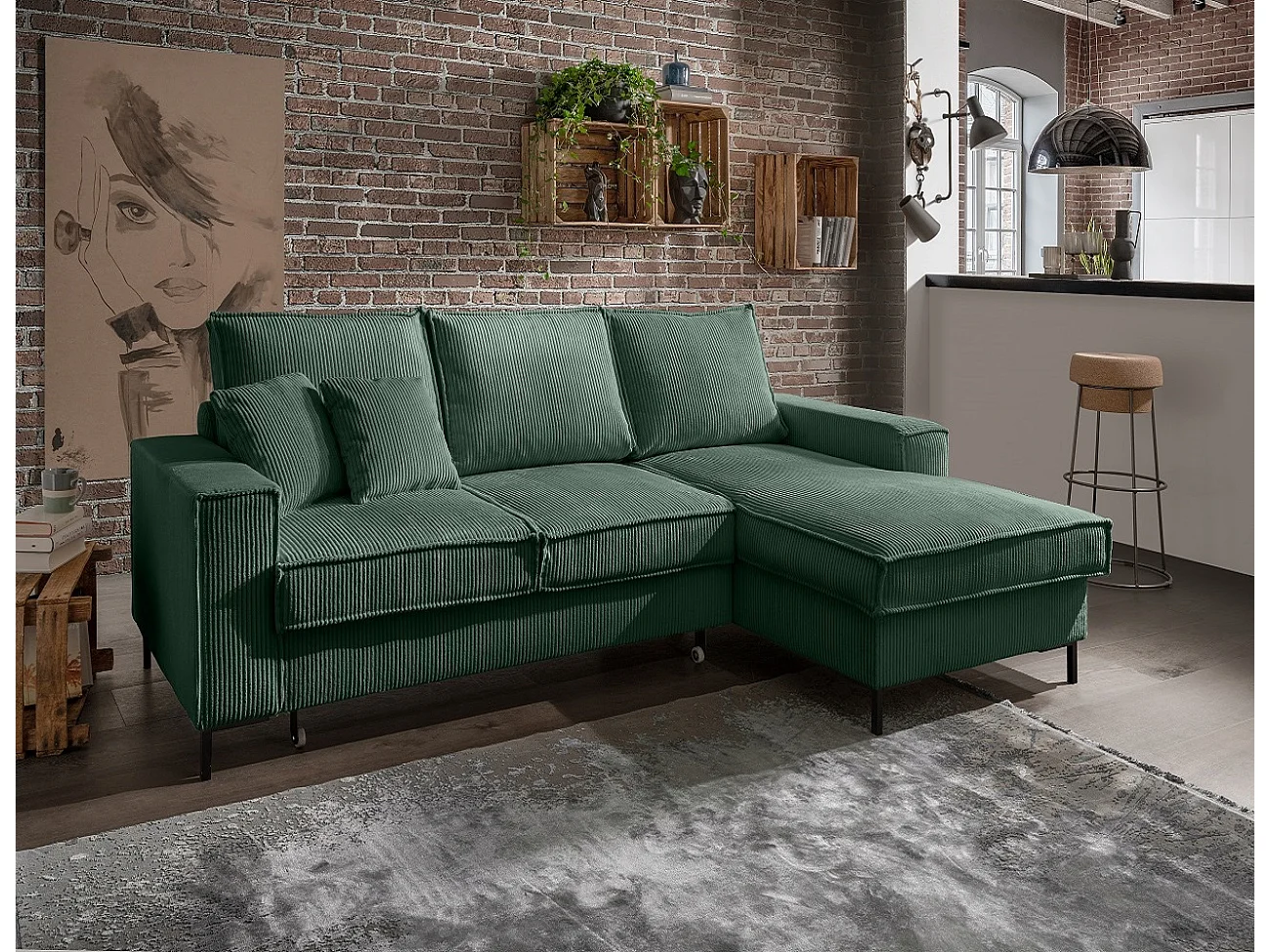 MYHOMELANDO Jerome hoekbank – L-vorm met slaapfunctie en opbergruimte, cordbekleding