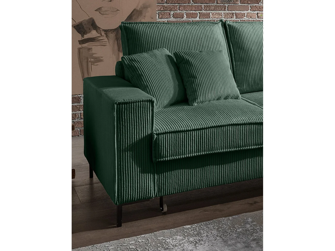 MYHOMELANDO Jerome canapé d’angle – forme en L avec fonction couchage et coffre de rangement, revêtement en velours côtelé