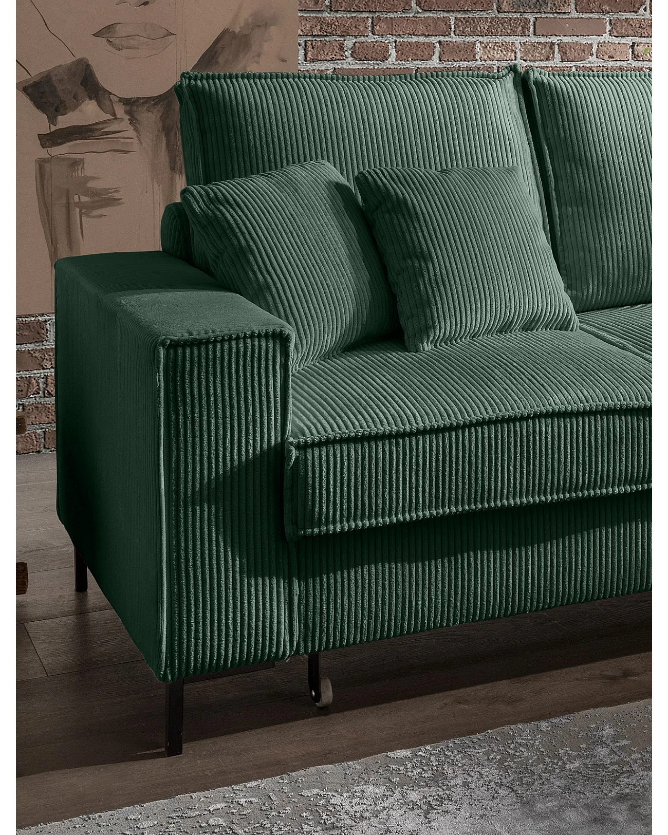 MYHOMELANDO Jerome hoekbank – L-vorm met slaapfunctie en opbergruimte, cordbekleding