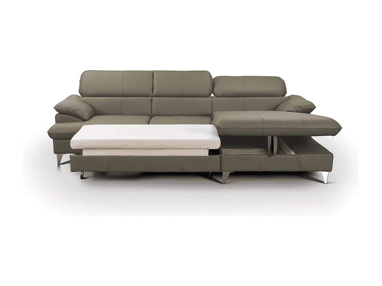 MYHOMELANDO David hoekbank echt leer – L-vorm met slaapfunctie, opbergruimte en verstelbare hoofdsteunen