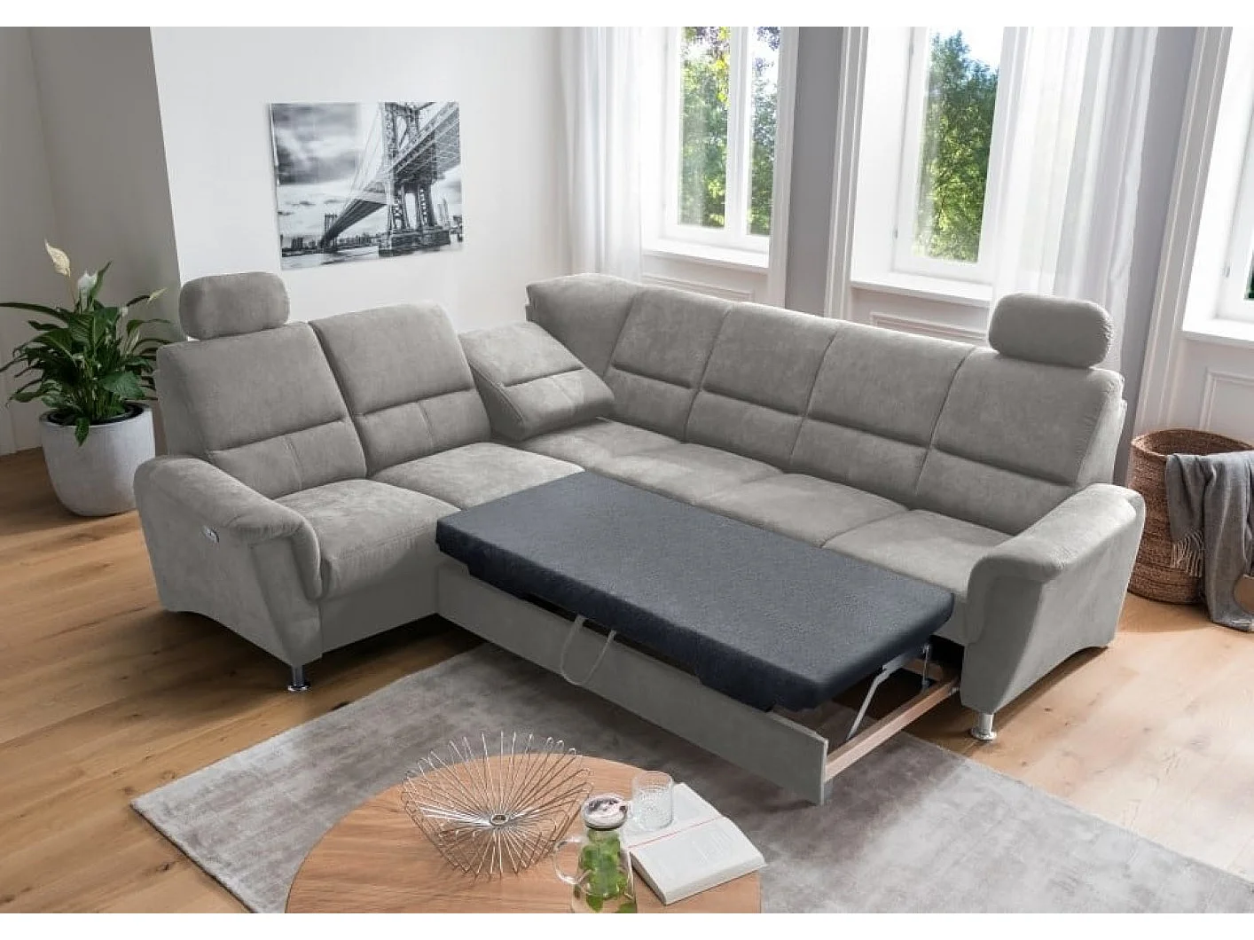 MYHOMELANDO Paris hoekbank – slaapfunctie, elektrische relaxfunctie, USB-aansluiting