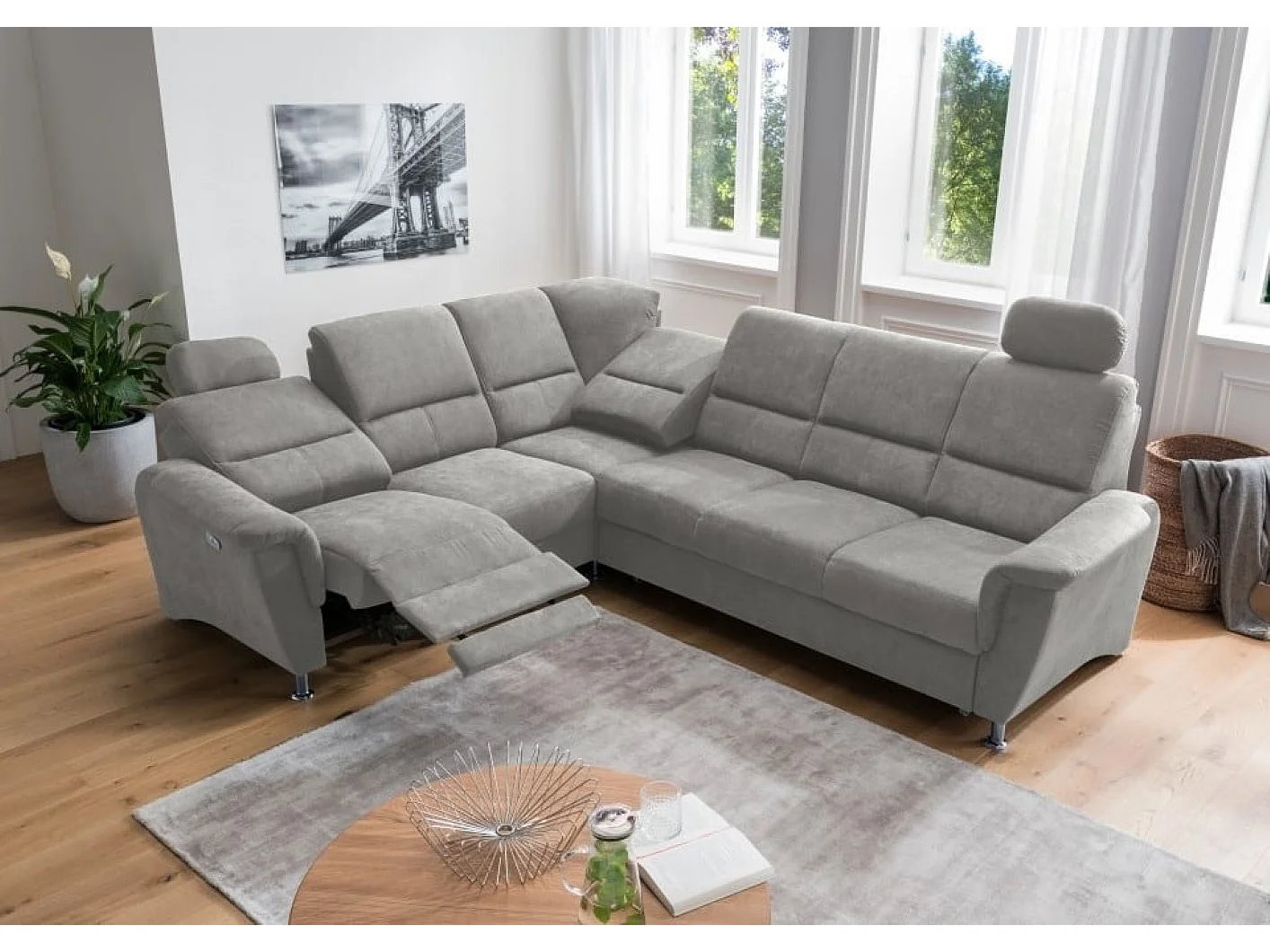 MYHOMELANDO Paris hoekbank – slaapfunctie, elektrische relaxfunctie, USB-aansluiting