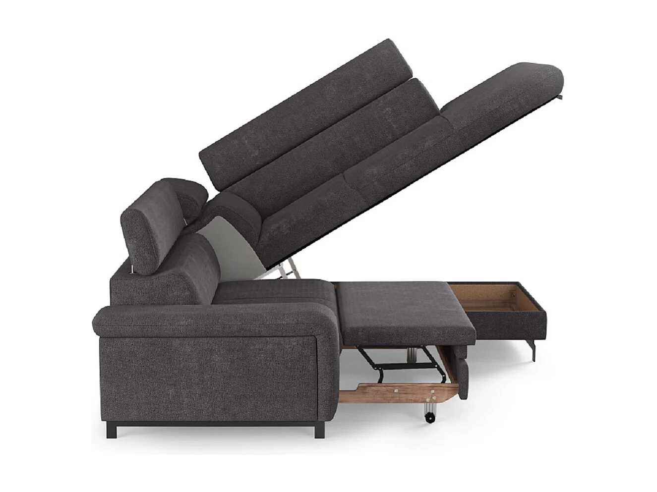 MYHOMELANDO Emma hoekbank – L-vorm met slaapfunctie en opbergruimte, verstelbare hoofdsteunen