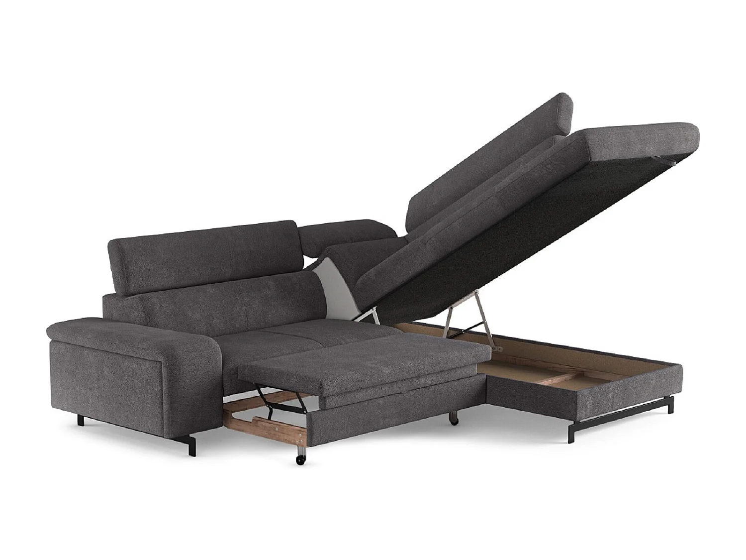 MYHOMELANDO Emma hoekbank – L-vorm met slaapfunctie en opbergruimte, verstelbare hoofdsteunen