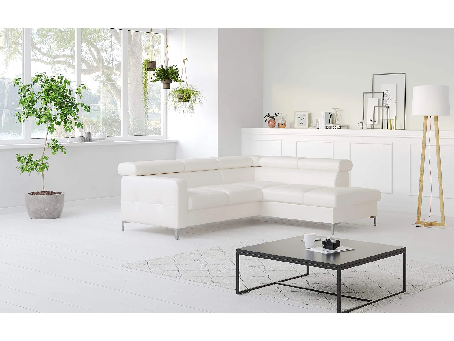 MYHOMELANDO Sammy echt leren hoekbank – L-vorm met slaapfunctie en opbergruimte