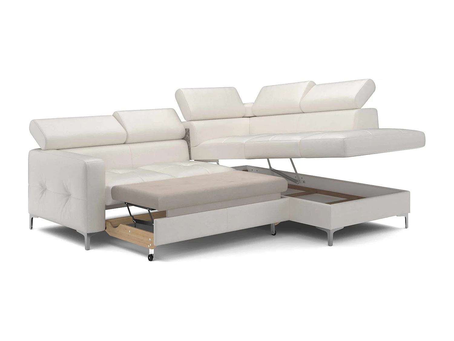 MYHOMELANDO Sammy echt leren hoekbank – L-vorm met slaapfunctie en opbergruimte