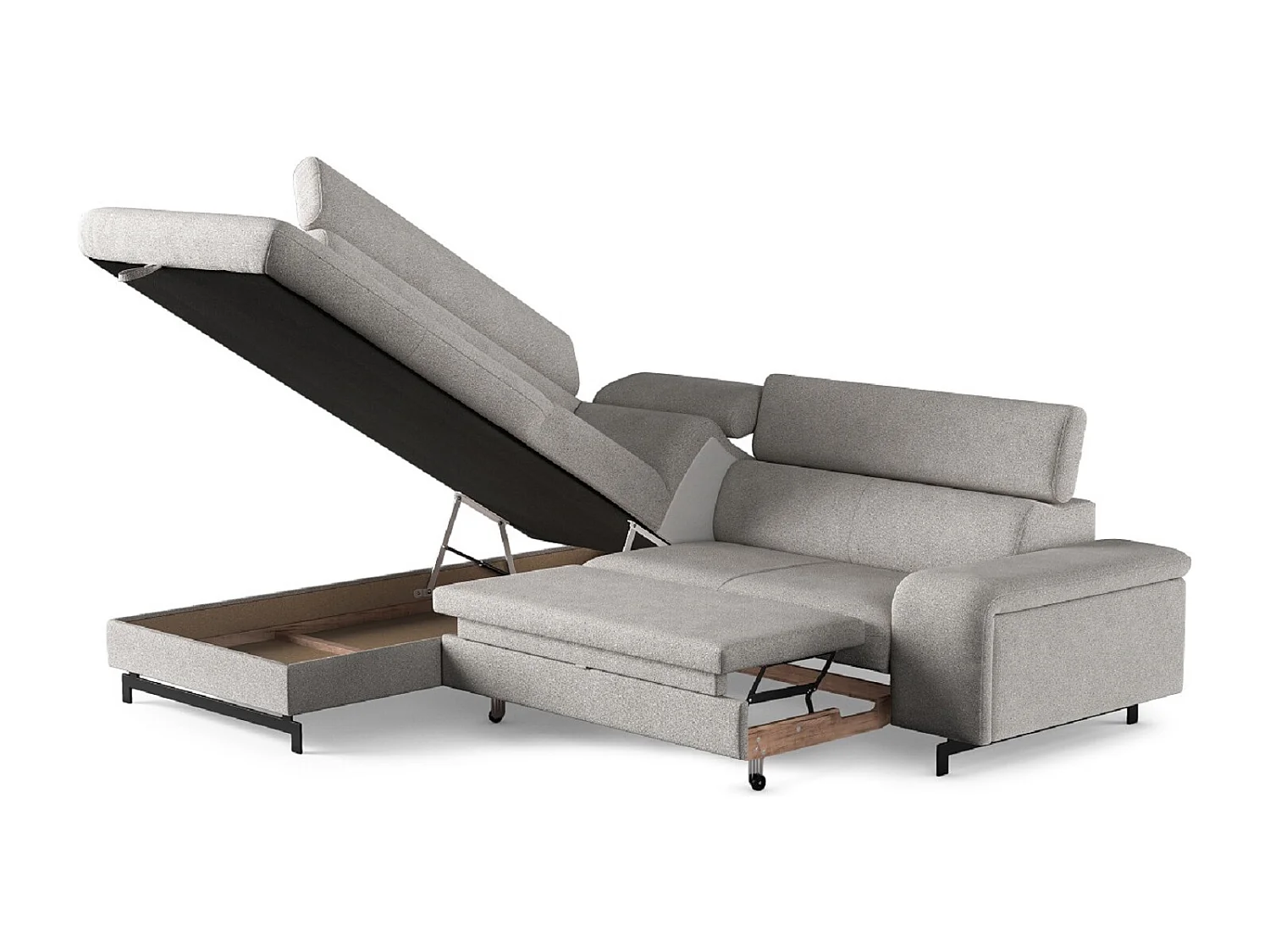 MYHOMELANDO Emma hoekbank – L-vorm met slaapfunctie en opbergruimte, verstelbare hoofdsteunen