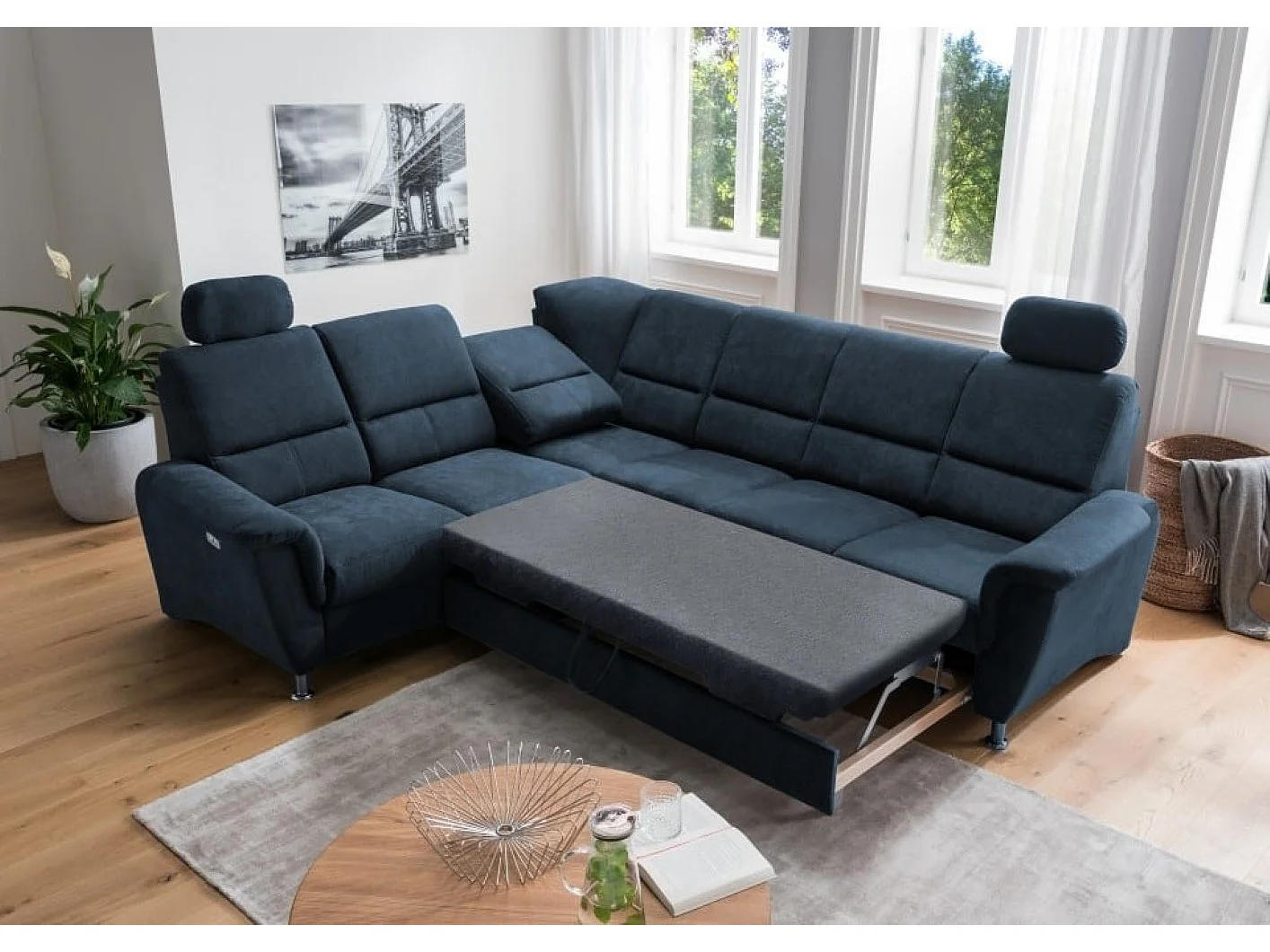 MYHOMELANDO Paris hoekbank – slaapfunctie, elektrische relaxfunctie, USB-aansluiting