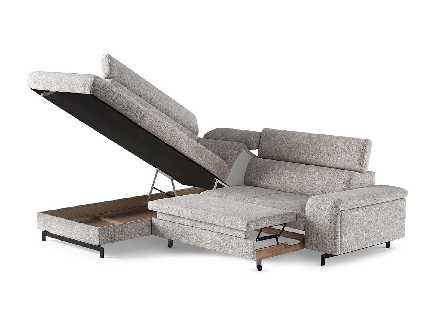 MYHOMELANDO Emma hoekbank – L-vorm met slaapfunctie en opbergruimte, verstelbare hoofdsteunen