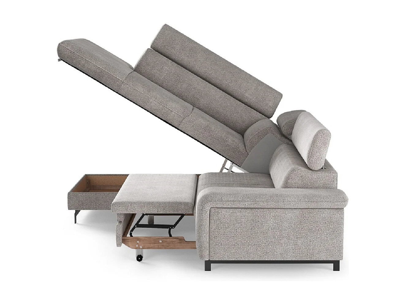 MYHOMELANDO Emma hoekbank – L-vorm met slaapfunctie en opbergruimte, verstelbare hoofdsteunen