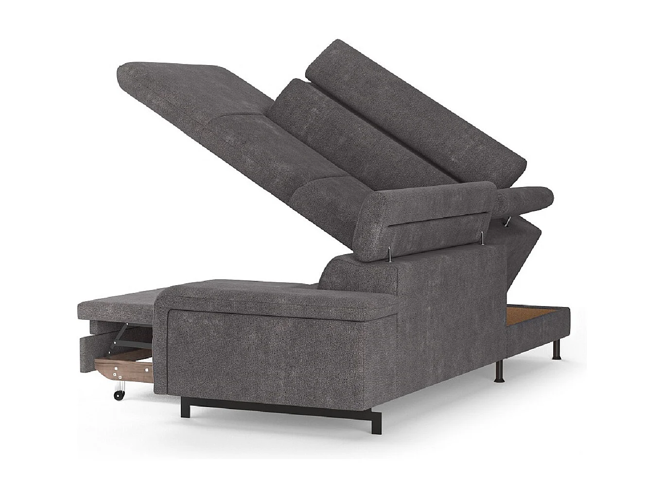 MYHOMELANDO Emma hoekbank – L-vorm met slaapfunctie en opbergruimte, verstelbare hoofdsteunen