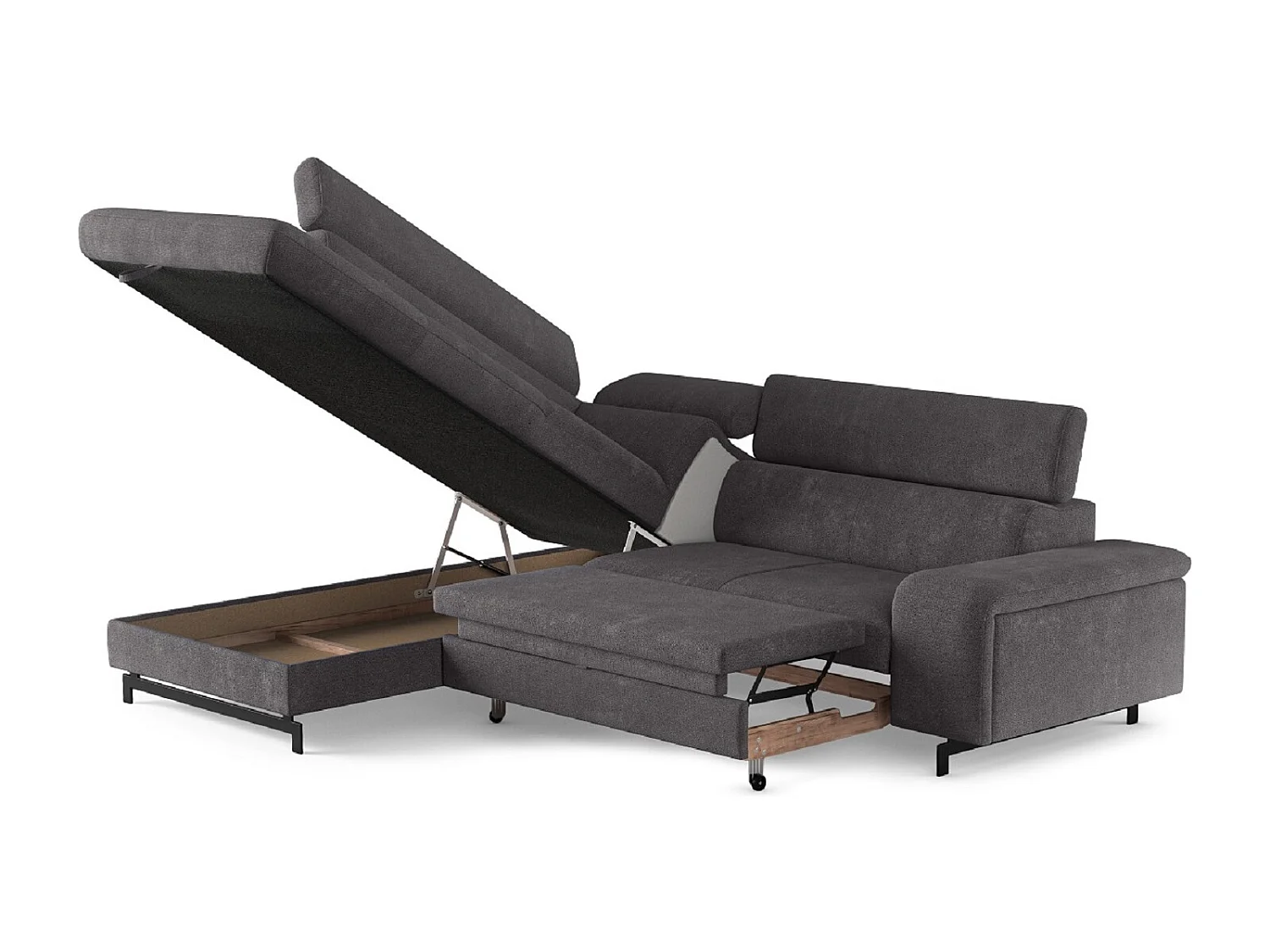 MYHOMELANDO Emma hoekbank – L-vorm met slaapfunctie en opbergruimte, verstelbare hoofdsteunen