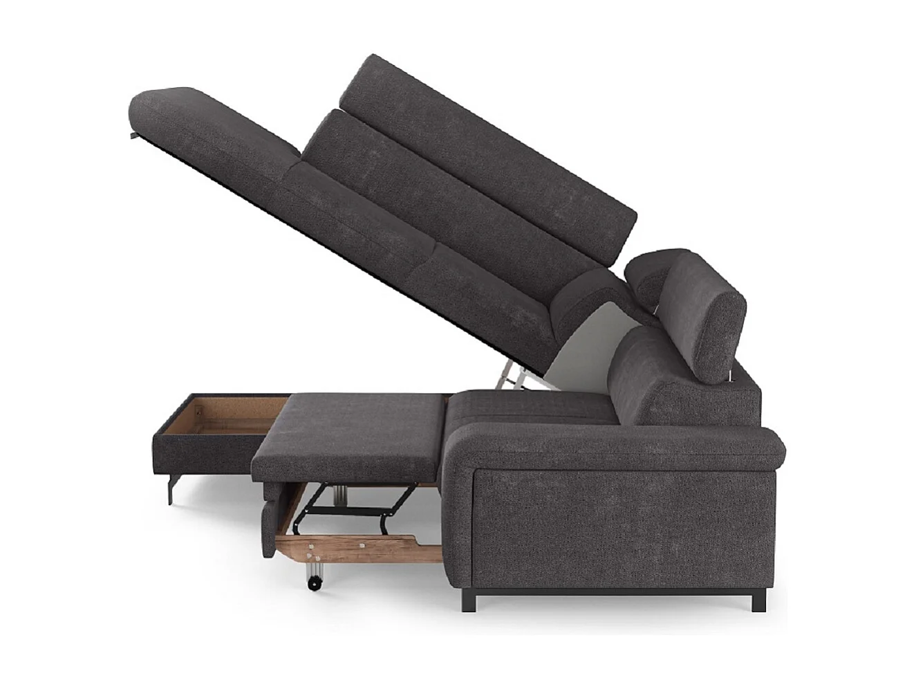 MYHOMELANDO Emma hoekbank – L-vorm met slaapfunctie en opbergruimte, verstelbare hoofdsteunen