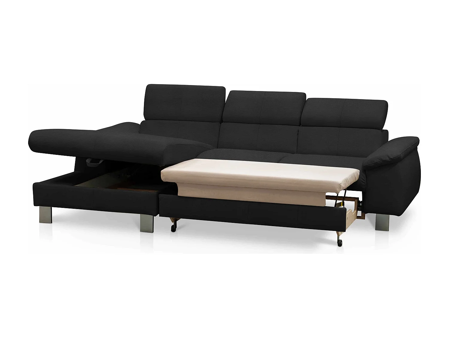 MYHOMELANDO Micky Ecksofa Echtleder – L‑Form mit Schlaffunktion und Bettkasten