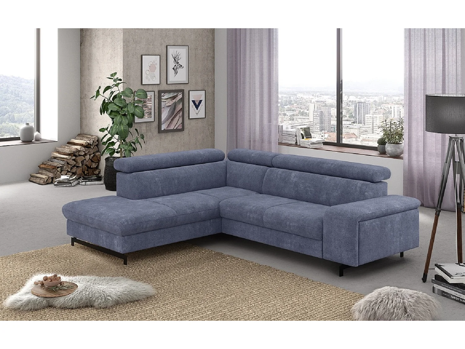 MYHOMELANDO Emma hoekbank – L-vorm met slaapfunctie en opbergruimte, verstelbare hoofdsteunen