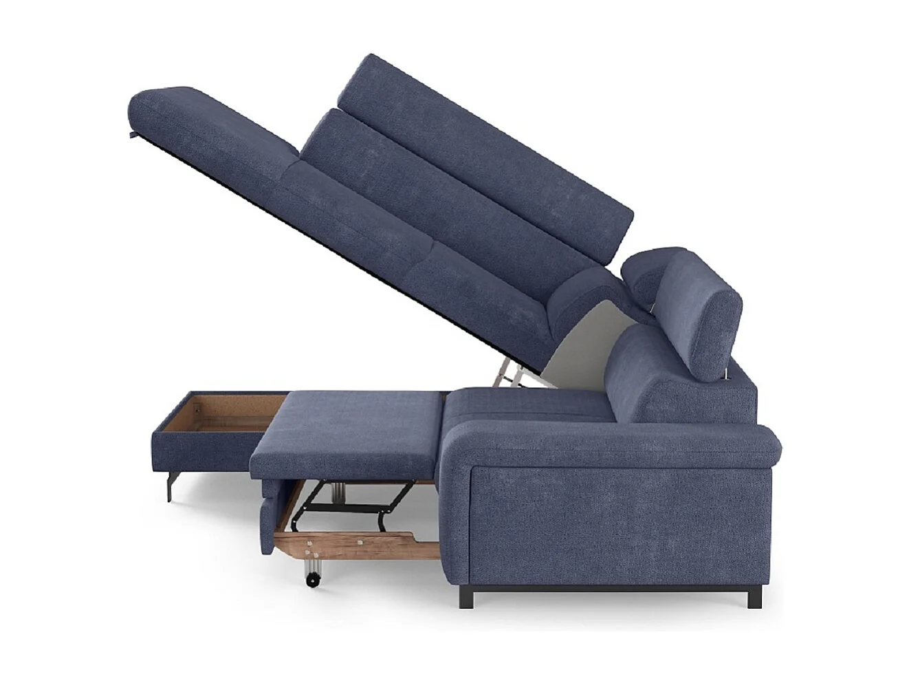 MYHOMELANDO Emma hoekbank – L-vorm met slaapfunctie en opbergruimte, verstelbare hoofdsteunen