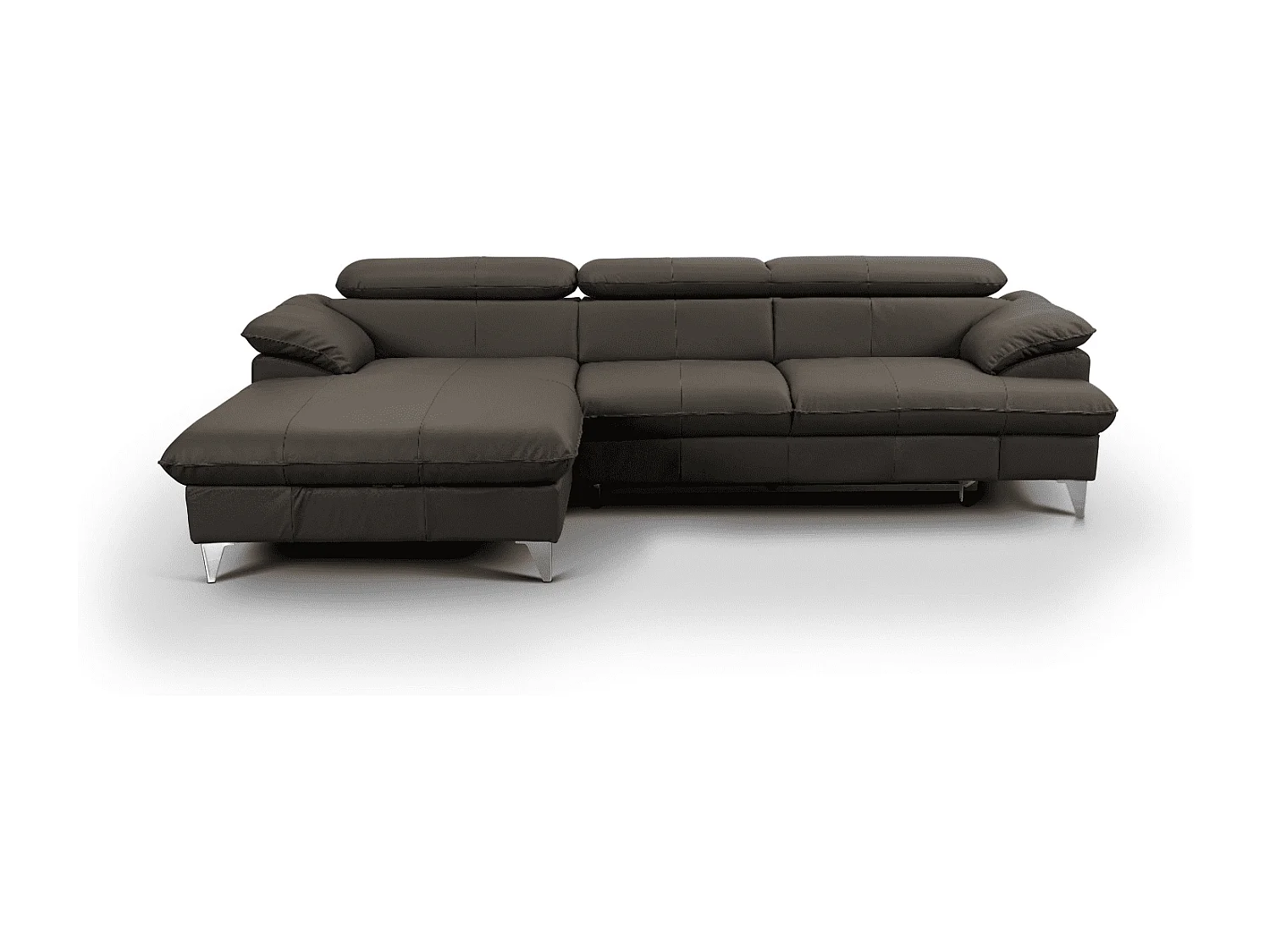 MYHOMELANDO David hoekbank echt leer – L-vorm met slaapfunctie, opbergruimte en verstelbare hoofdsteunen