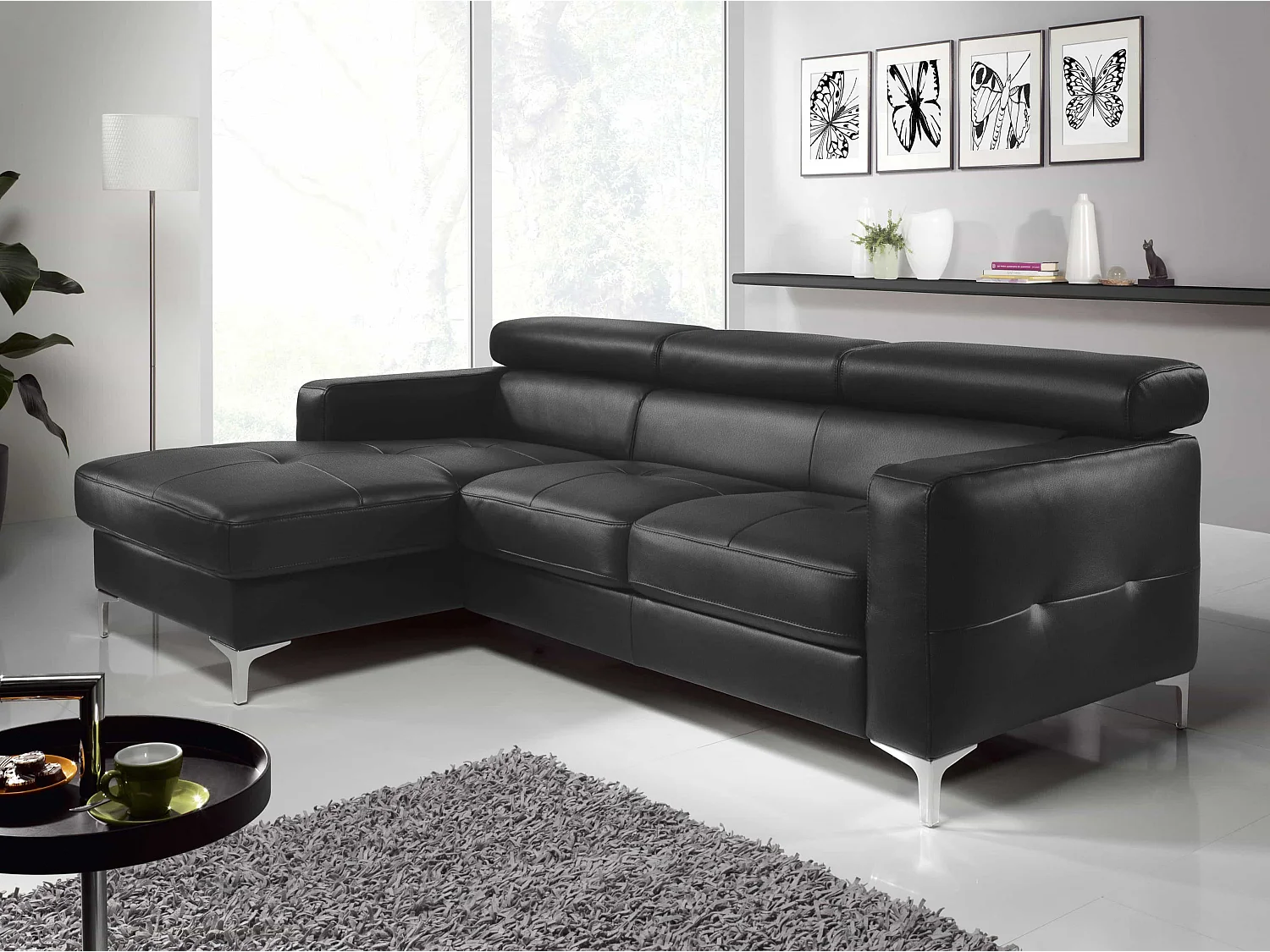 MYHOMELANDO Sammy echt leren hoekbank – L-vorm met recamière, slaapfunctie en opbergruimte