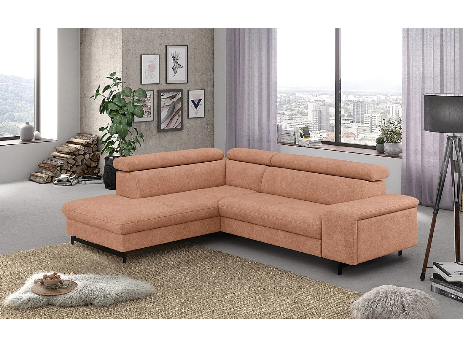 MYHOMELANDO Emma hoekbank – L-vorm met slaapfunctie en opbergruimte, verstelbare hoofdsteunen